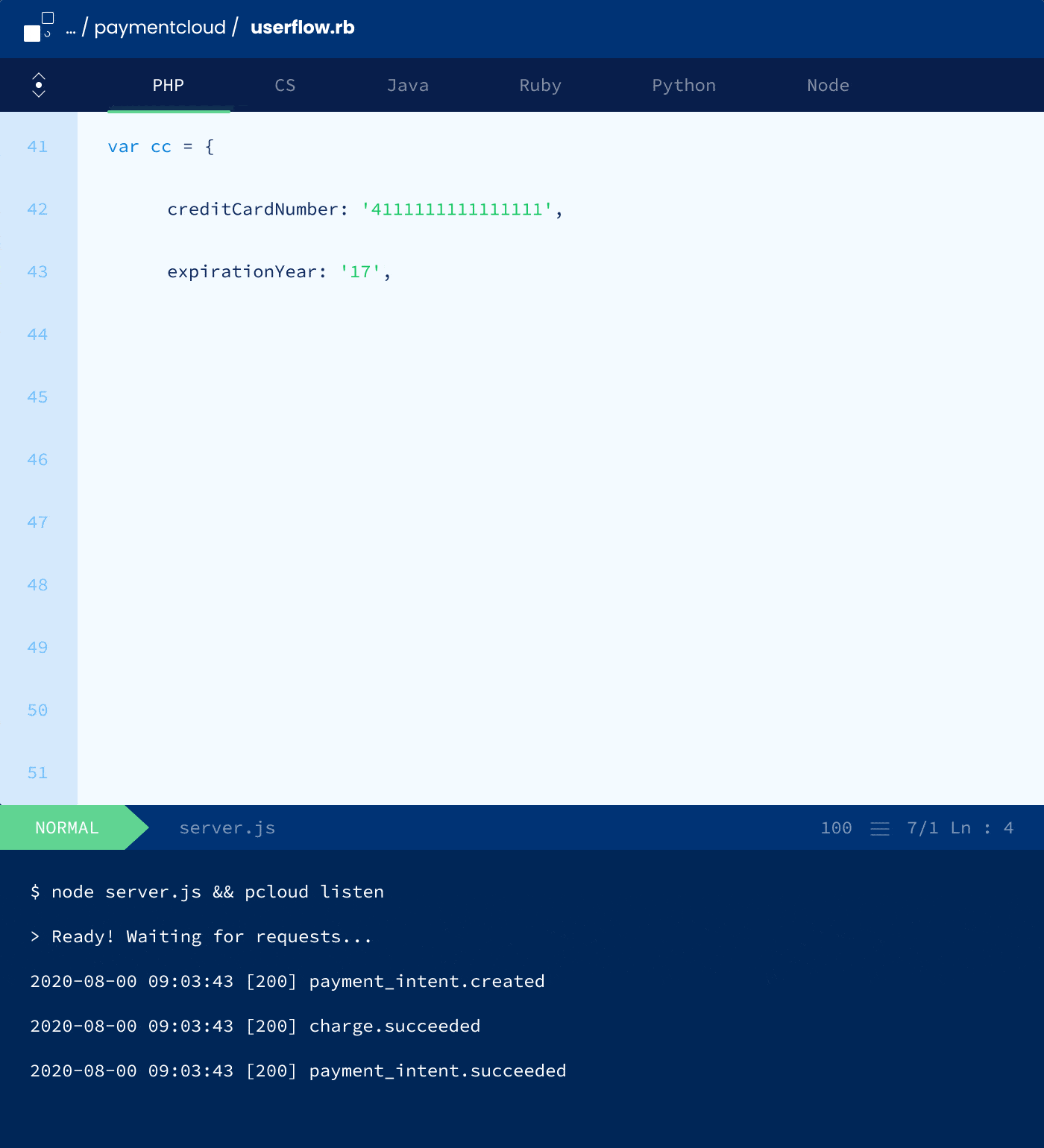 animated code for payment gateway integration API